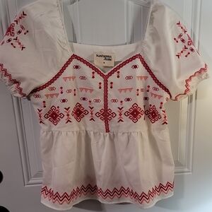 Savanna Jane White and Red Embroidered Women's Top